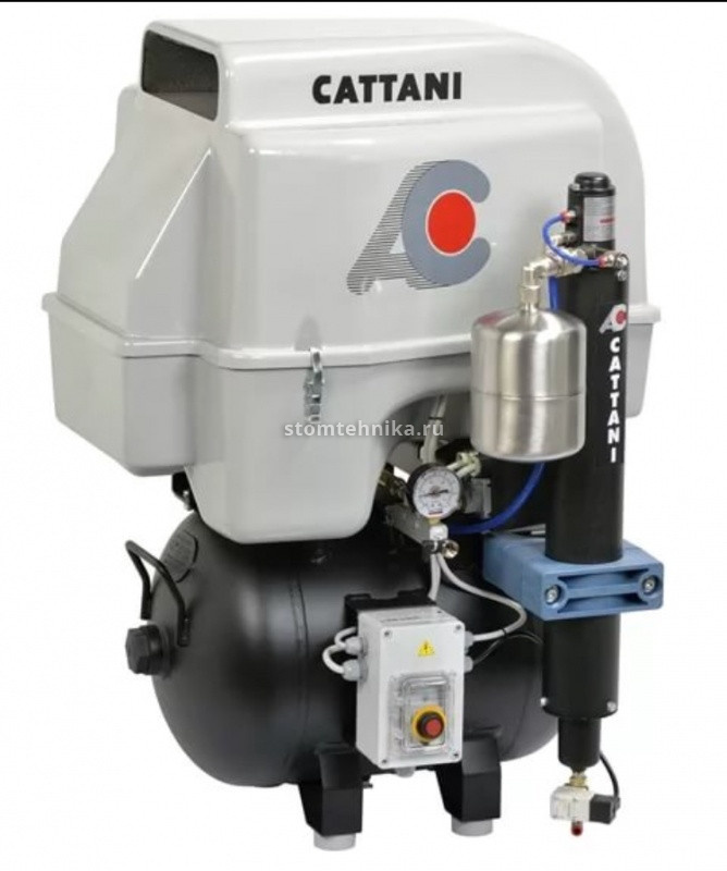 Компрессор Cattani на 2 установки, 2 цилиндра, с осушителем (с пластиковым кожухом)